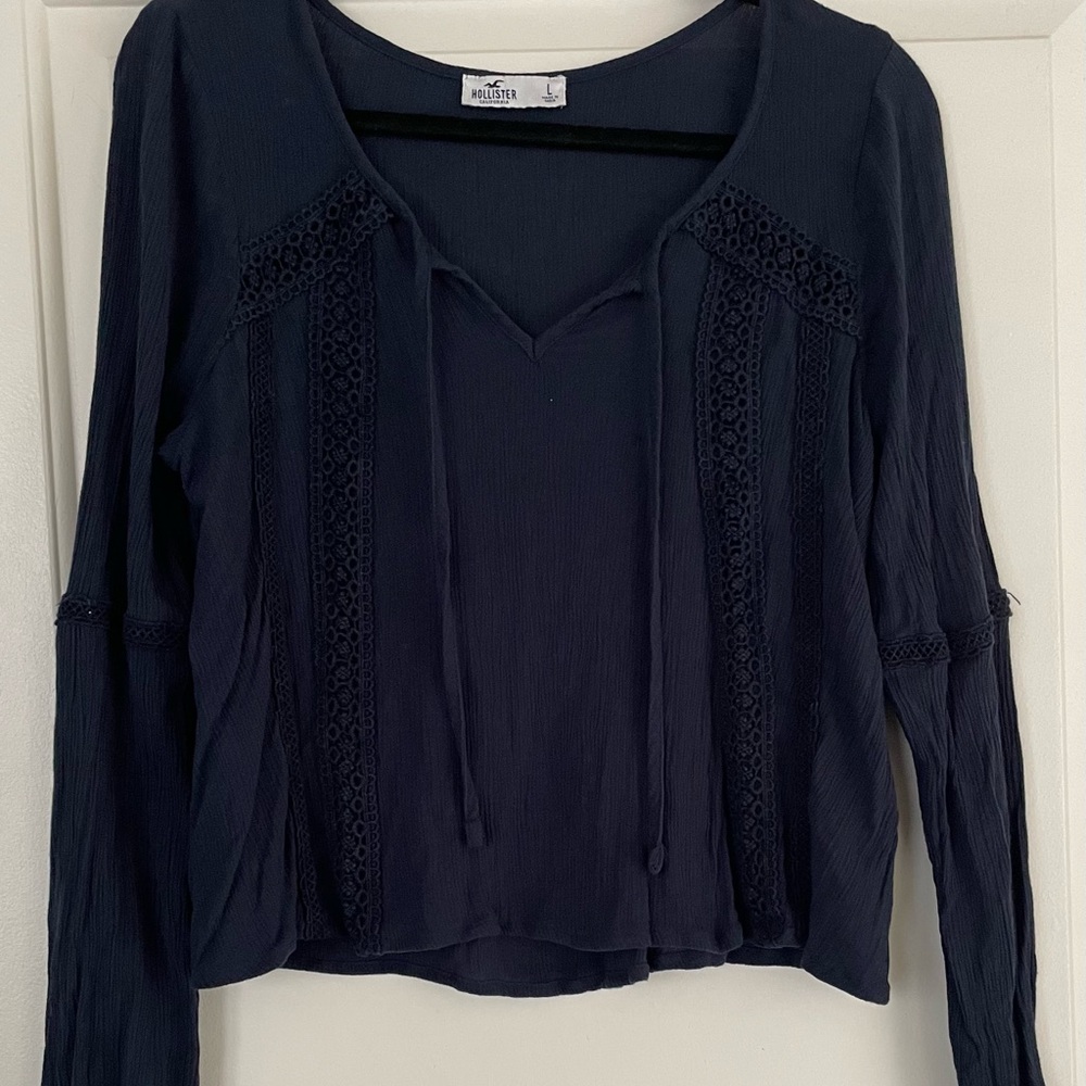 Hollister Dark Blue Lace Detail Blouse